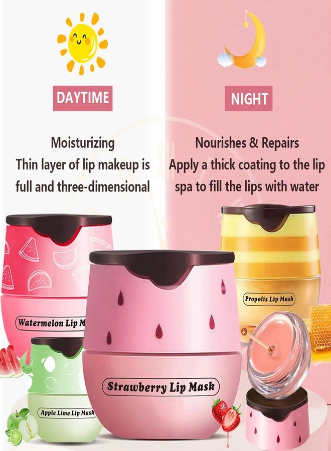 XTJXTJ 4 Pcs Honey&Strawberry Lip Balm, Apple Watermelon Lip Mask, Moisturizing Lip Sleeping Mask, Hydrate Repair Prevent Dry Cracked Exfoliator Lip Care (Honey+Strawberry+Apple Lime+Watermelon) - Image 2